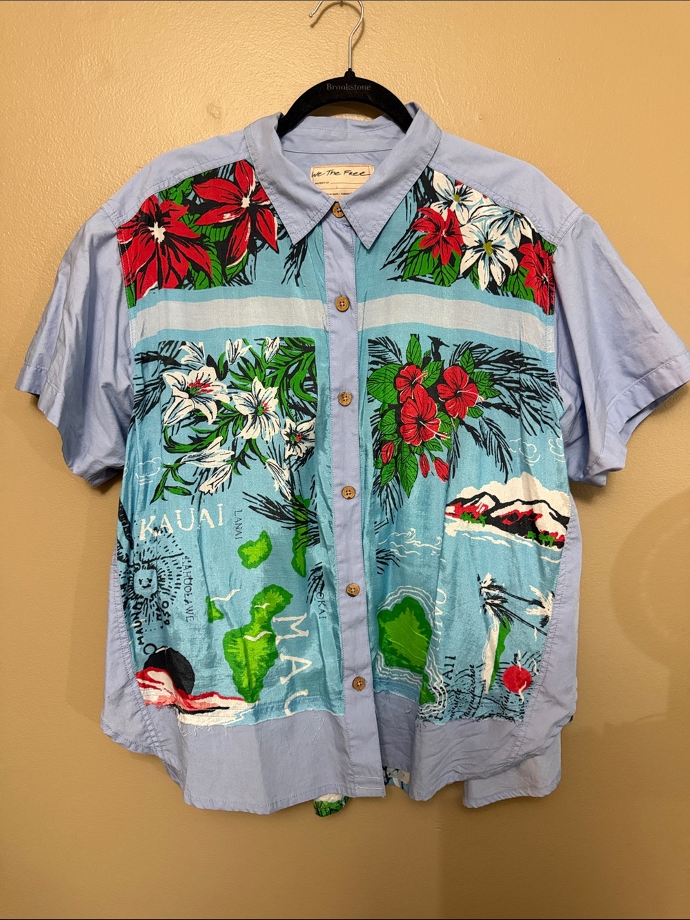 We The Free Light Blue Hawaiian Floral Button-Up Shirt